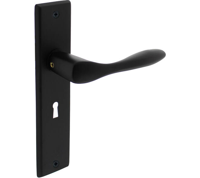 Deurkruk Banaan met schild rechthoekig 181x41mm sleutelgat 56mm zwart