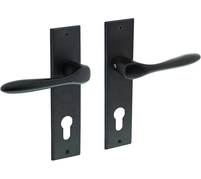 Deurkruk Banaan met schild rechthoekig 181x41mm profielcilindergat 72mm zwart