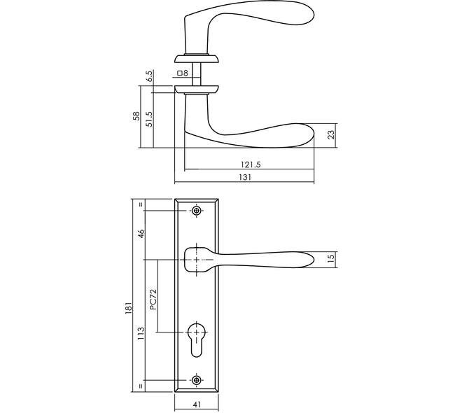 Deurkruk Banaan met schild rechthoekig 181x41mm profielcilindergat 72mm zwart