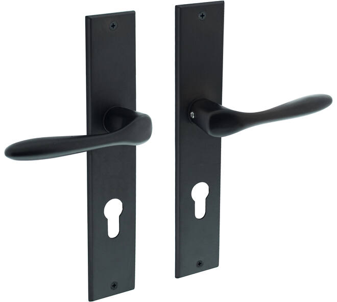 Deurkruk Banaan met schild rechthoekig 236x44mm profielcilindergat 72mm zwart