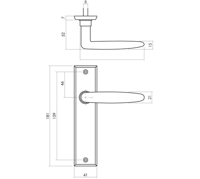 Deurkruk Sophie met schild rechthoekig 181x41mm blind zwart