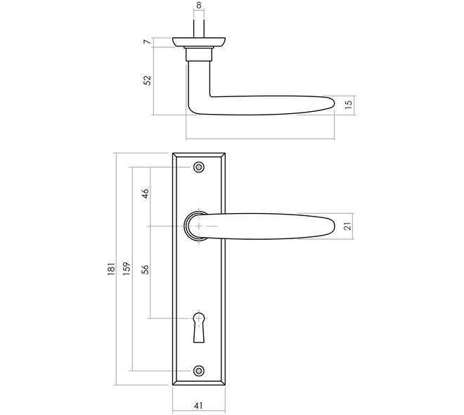Deurkruk Sophie met schild rechthoekig 181x41mm sleutelgat 56mm zwart
