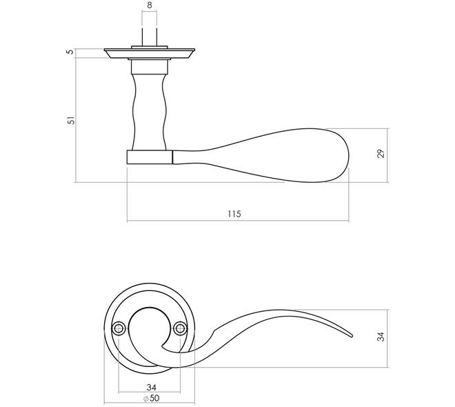 Deurkruk Lepel met rozet ø50x5mm zwart