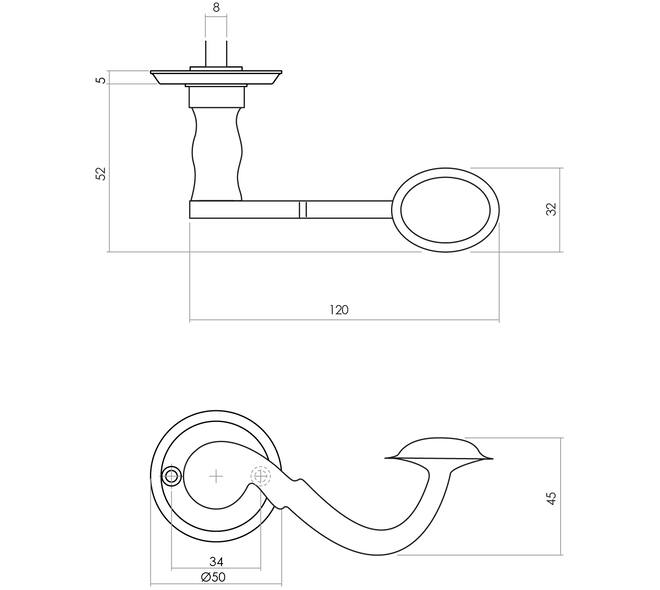 Deurkruk Posthoorn met rozet ø50x5mm zwart