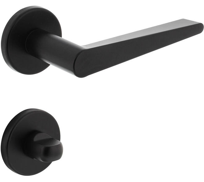 Deurkruk Tiga met rozet verdekt ø51x5mm met nokken en WC-sluiting met stift 8x8mm zwart