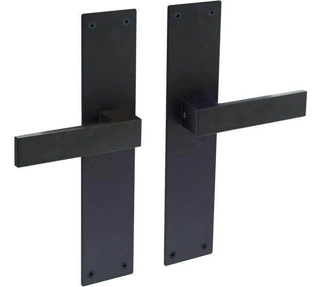 Deurkruk Amsterdam met schild rechthoekig 250x55x2mm blind structuur zwart