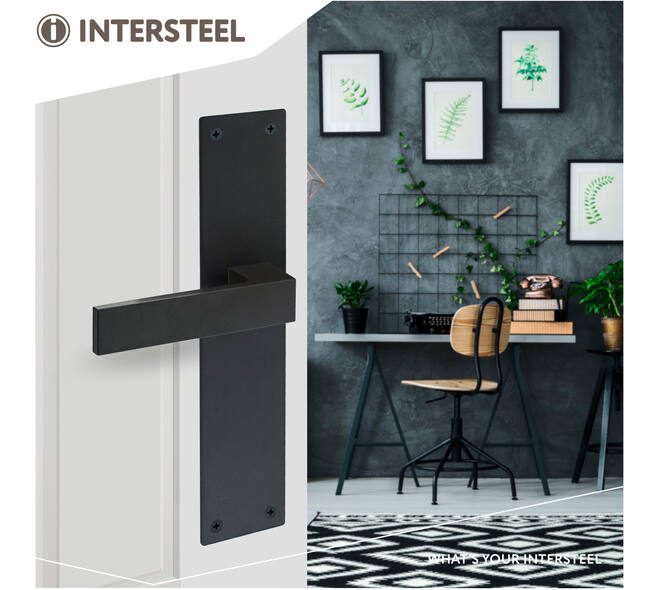 Deurkruk Amsterdam met schild rechthoekig 250x55x2mm blind structuur zwart
