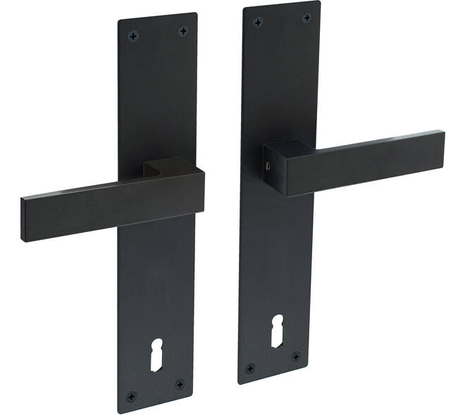 Deurkruk Amsterdam met schild rechthoekig 250x55x2mm sleutelgat 110mm structuur zwart