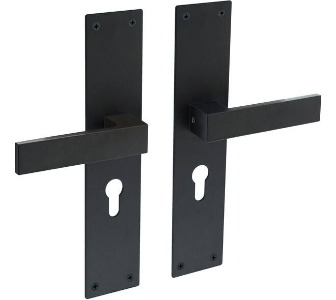 Deurkruk Amsterdam met schild rechthoekig 250x55x2mm profielcilindergat 55mm structuur zwart
