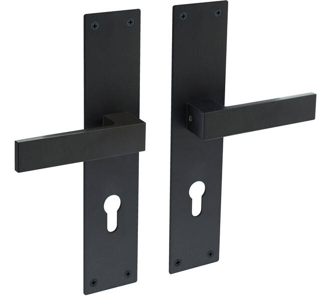 Deurkruk Amsterdam met schild rechthoekig 250x55x2mm profielcilindergat 72mm structuur zwart