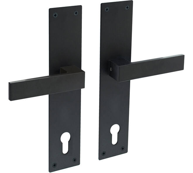 Deurkruk Amsterdam met schild rechthoekig 250x55x2mm profielcilindergat 110mm structuur zwart