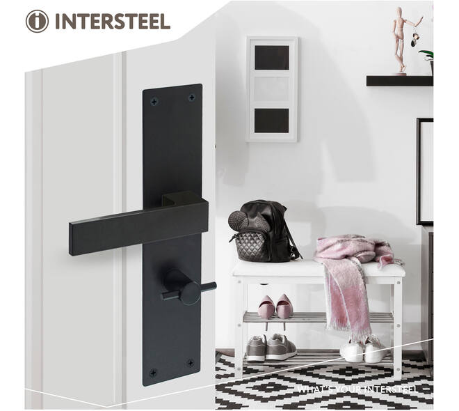 Deurkruk Amsterdam met schild rechthoekig 250x55x2mm wc 63/8mm structuur zwart