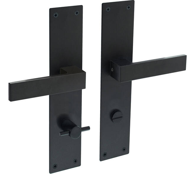 Deurkruk Amsterdam met schild rechthoekig 250x55x2mm wc 78/8mm structuur zwart