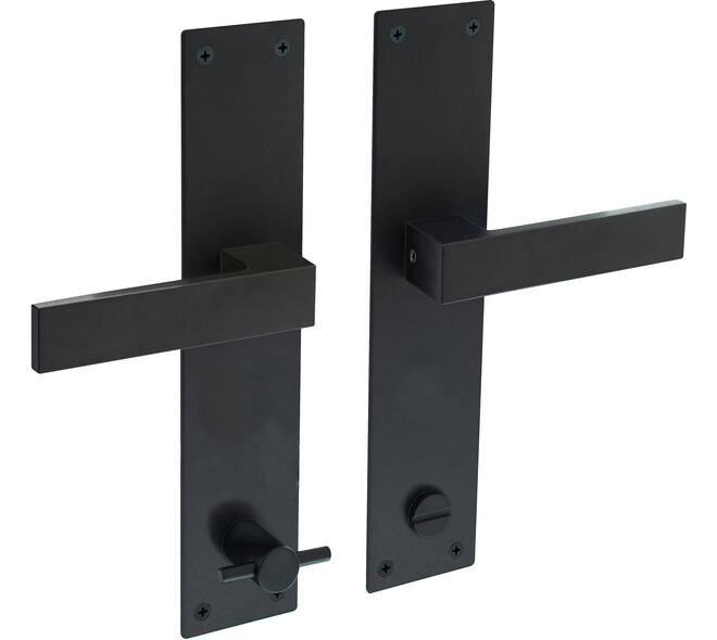 Deurkruk Amsterdam met schild rechthoekig 250x55x2mm wc 116/8mm structuur zwart