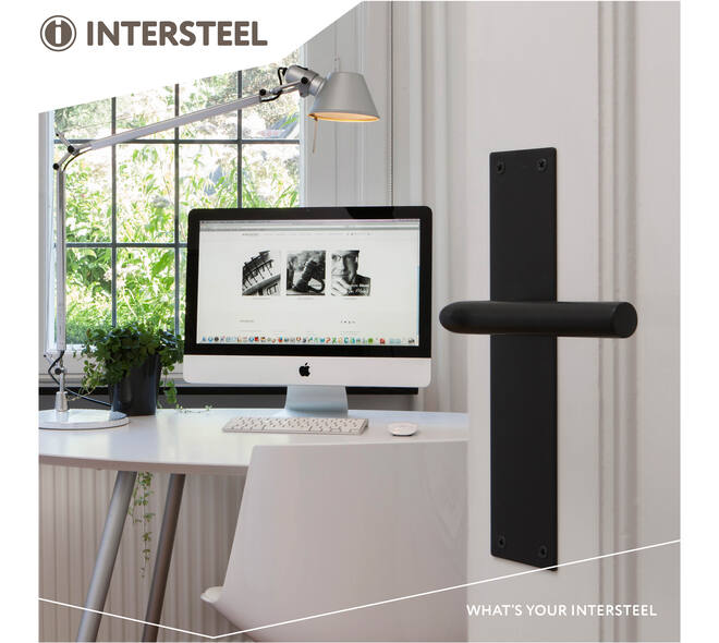 Deurkruk Jura met schild rechthoekig 250x55x2mm blind structuur zwart