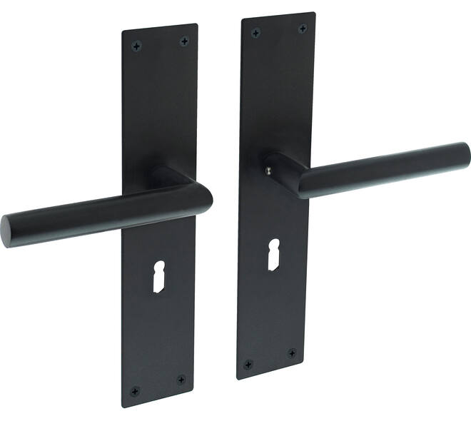 Deurkruk Jura met schild rechthoekig 250x55x2mm sleutelgat 56mm structuur zwart