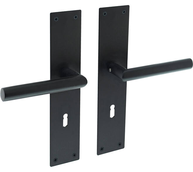Deurkruk Jura met schild rechthoekig 250x55x2mm sleutelgat 72mm structuur zwart