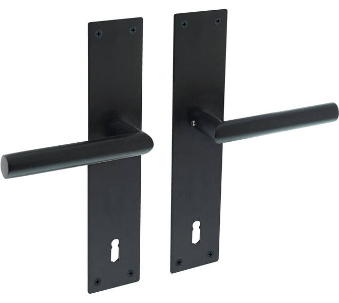 Deurkruk Jura met schild rechthoekig 250x55x2mm sleutelgat 110mm structuur zwart