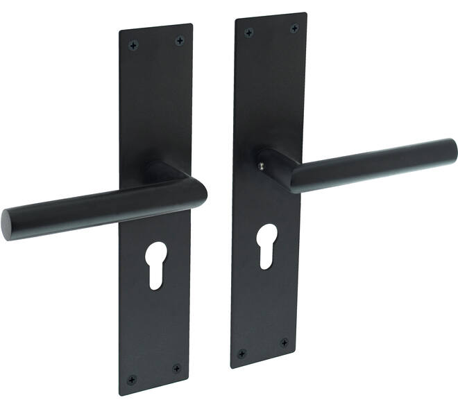 Deurkruk Jura met schild rechthoekig 250x55x2mm profielcilindergat 55mm structuur zwart
