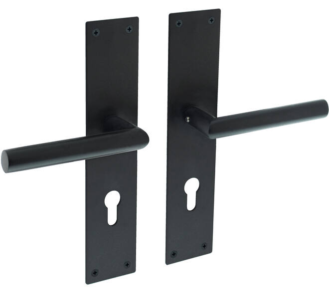 Deurkruk Jura met schild rechthoekig 250x55x2mm profielcilindergat 72mm structuur zwart