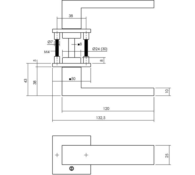 Deurkruk Amsterdam met rozet verdekt 50x50x5mm met nokken structuur zwart