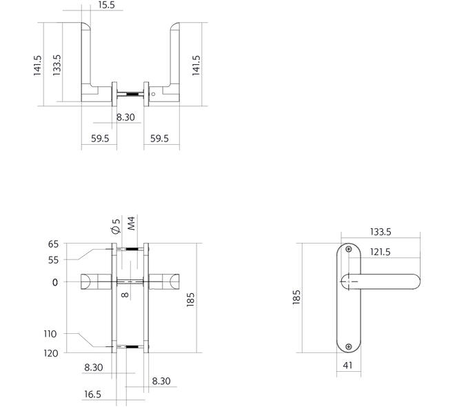 Deurkruk Sora basic op schild ovaal 185x41mm blind zwart