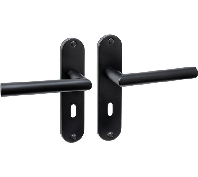 Deurkruk Jura basic op schild ovaal 185x41mm sleutelgat 56mm zwart