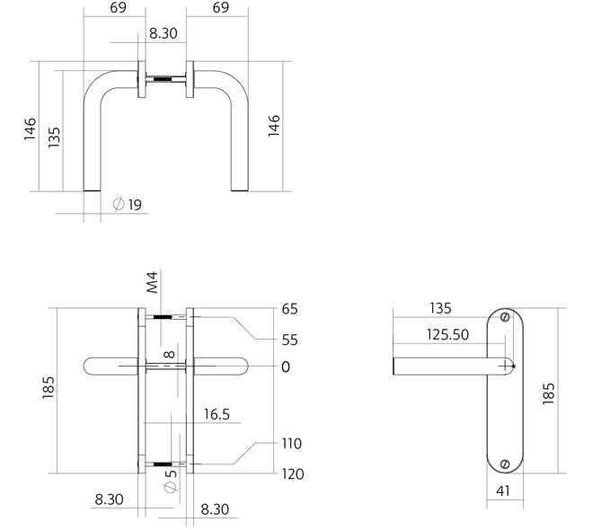 Deurkruk Luzern basic op schild ovaal 185x41mm blind zwart
