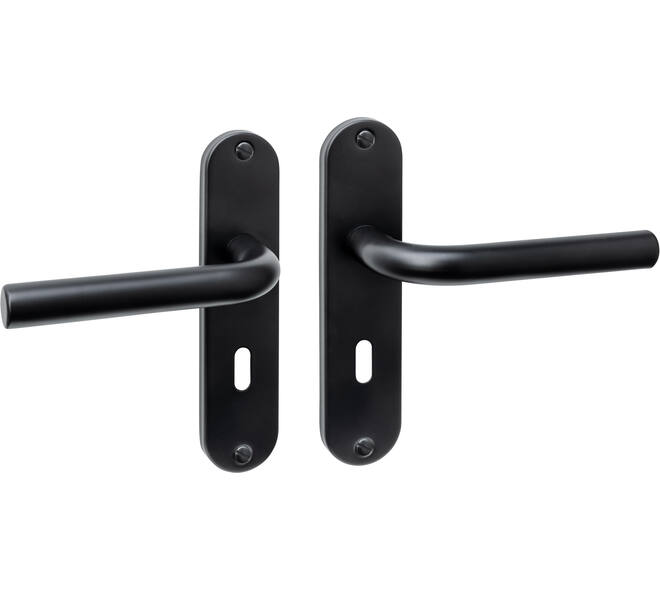 Deurkruk Luzern basic op schild ovaal 185x41mm sleutelgat 56mm zwart