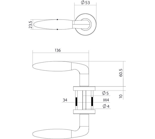 Deurkruk Jupiter basic op rozet verdekt ø53x10mm zwart
