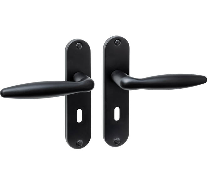 Deurkruk Jupiter basic op schild ovaal 185x41mm sleutelgat 56mm zwart