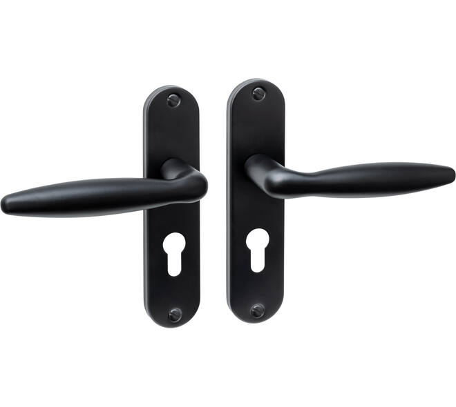Deurkruk Jupiter basic op schild ovaal 185x41mm profielcilindergat 55mm zwart