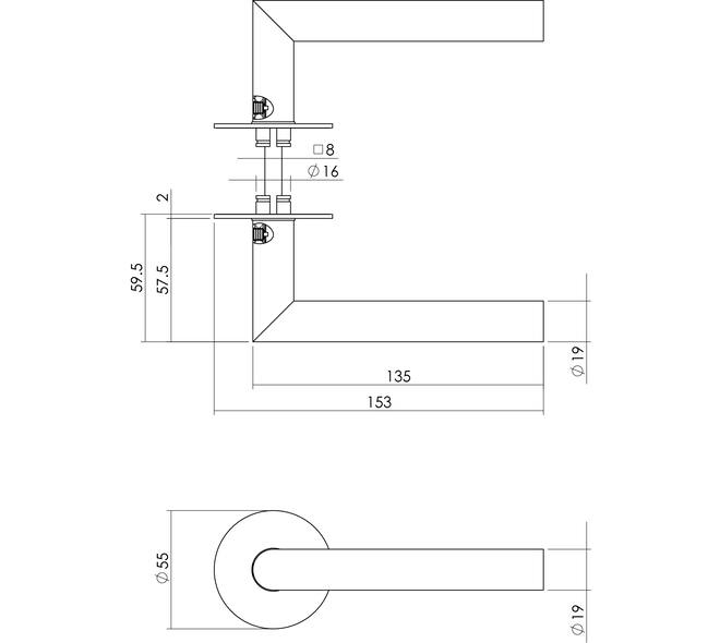 Deurkruk Jura met rozet zelfklevend ø55x2mm structuur zwart