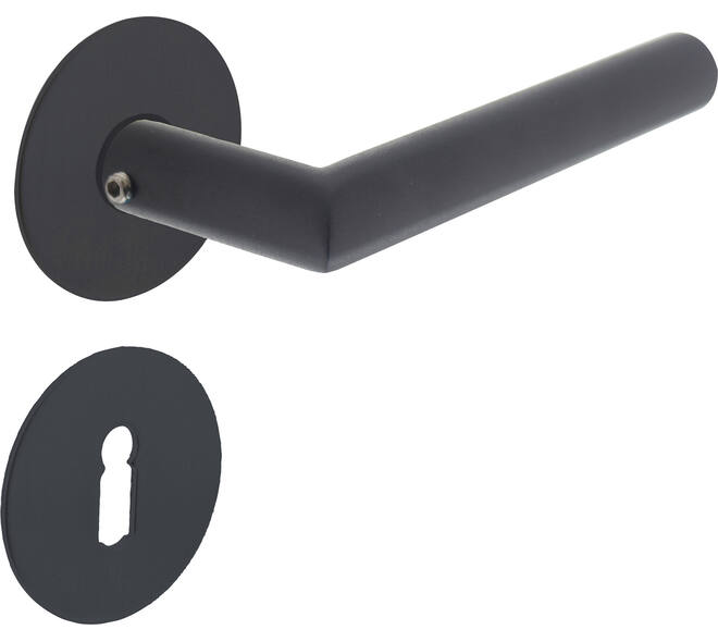 Deurkruk Jura met rozet zelfklevend ø55x2mm en sleutelrozetten structuur zwart