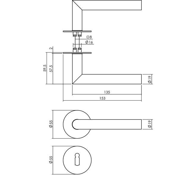 Deurkruk Jura met rozet zelfklevend ø55x2mm en sleutelrozetten structuur zwart