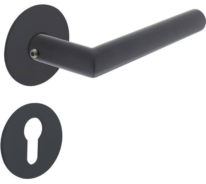 Deurkruk Jura met rozet zelfklevend ø55x2mm en cilinderrozetten structuur zwart