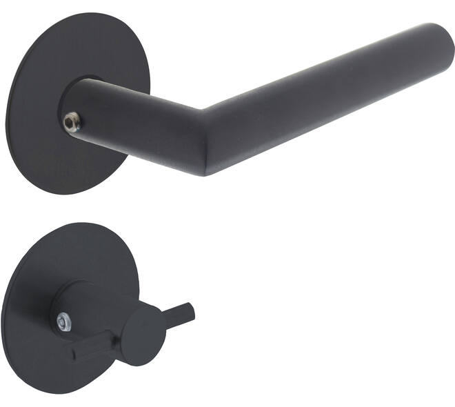 Deurkruk Jura met rozet zelfklevend ø55x2mm en WC-sluiting met stift 8x8mm structuur zwart