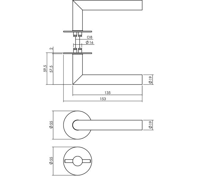 Deurkruk Jura met rozet zelfklevend ø55x2mm en WC-sluiting met stift 8x8mm structuur zwart