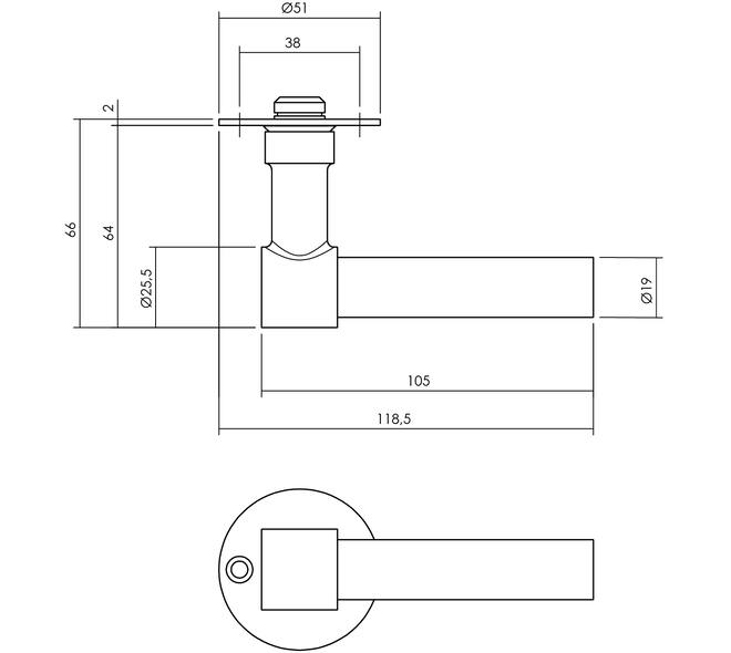 Gatdeel L recht met rozet Ø51x2mm structuur zwart