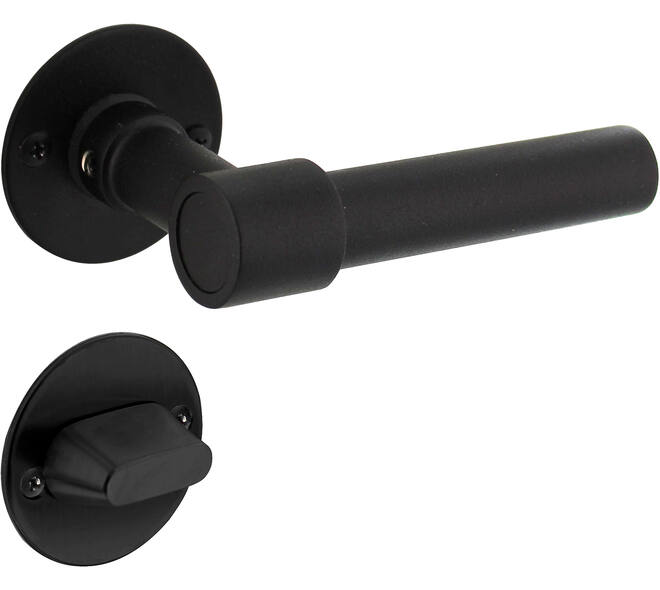 Deurkruk L/L recht met rozet Ø51x2mm en WC-sluiting met stift 8x8mm structuur zwart