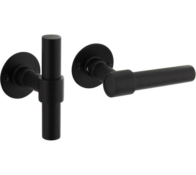 Deurkruk L/T recht met rozet Ø51x2mm structuur zwart