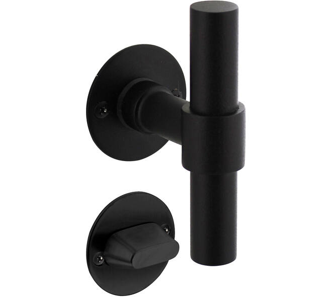 Deurkruk L/T recht met rozet Ø51x2mm en WC-sluiting met stift 8x8mm structuur zwart
