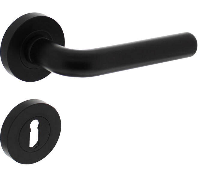 Deurkruk Agatha op rozet verdekt ø52x10mm met nokken en sleutelrozetten zwart