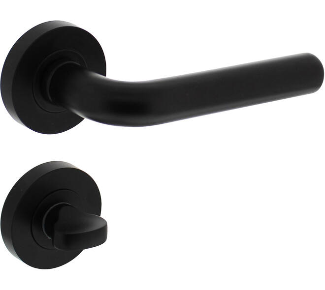 Deurkruk Agatha op rozet verdekt ø52x10mm met nokken en WC-sluiting met stift 8x8mm zwart