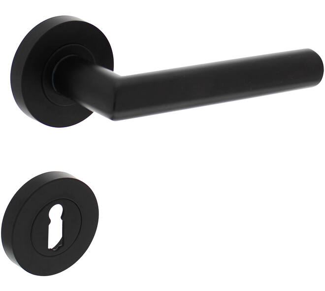 Deurkruk Bastian op rozet verdekt ø52x10mm met nokken en sleutelrozetten zwart
