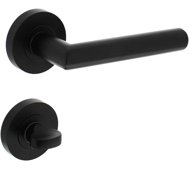 Deurkruk Bastian op rozet verdekt ø52x10mm met nokken en WC-sluiting met stift 7x7mm zwart