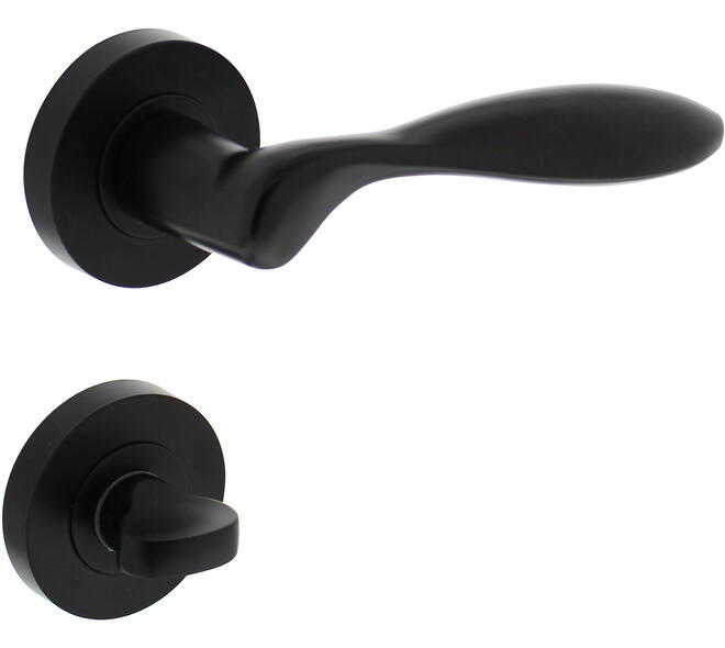Deurkruk George op rozet verdekt ø52x10mm met nokken en WC-sluiting met stift 8x8mm zwart