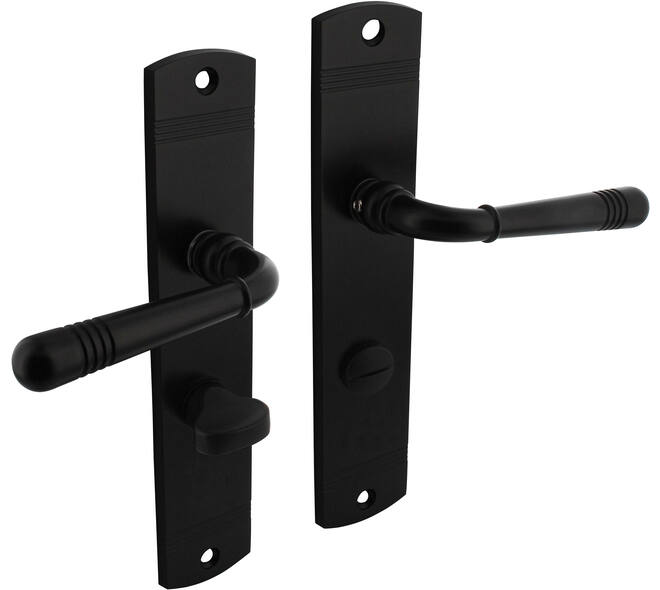 Deurkruk Helena op schild afgerond 235x45mm wc 63/8mm zwart