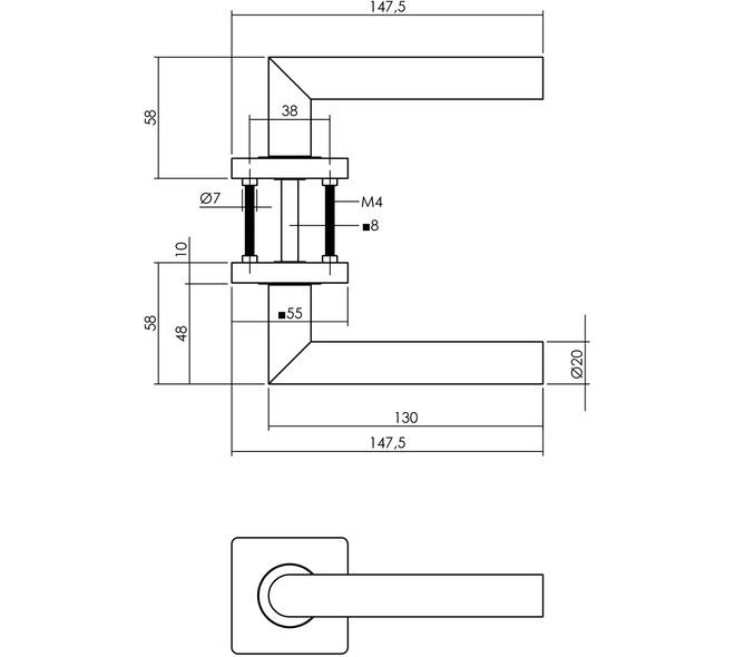 Deurkruk Bastian op rozet 55x55x10mm met nokken zwart