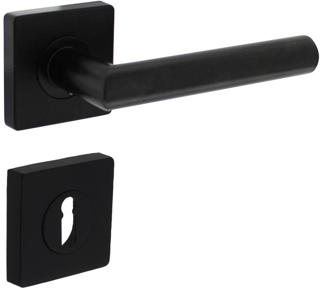 Deurkruk Bastian op rozet 55x55x10mm met nokken en sleutelrozetten zwart